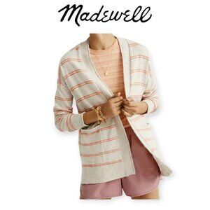 Madewell Bradley Beige Coral Striped Pocket Cardigan Sweater Size Large